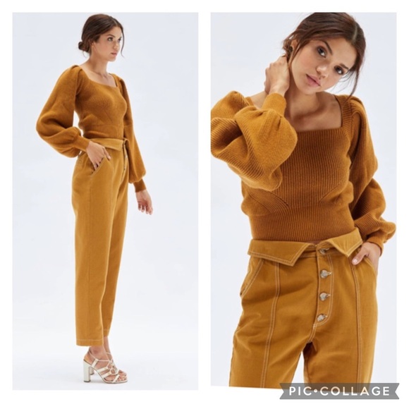 MINKPINK Fold-Over High Waisted Gold Ankle Pants Size 4 - Picture 2 of 12